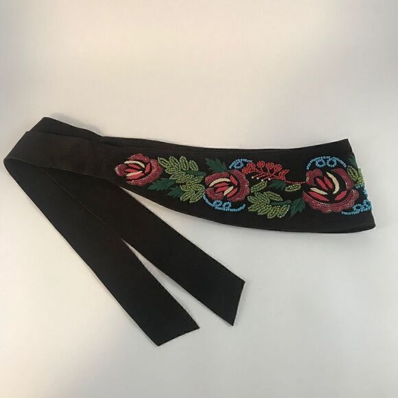Ibisco Beaded & Embroidered Brown Suede Tie Belt - Picture 1 of 5